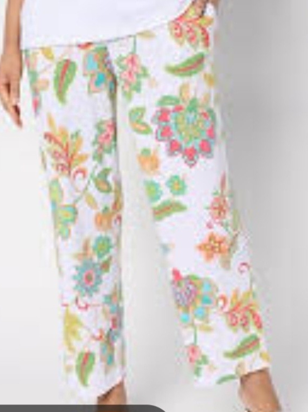 Susan Graver Cream Pants with Multicolor Floral Print Size 3x